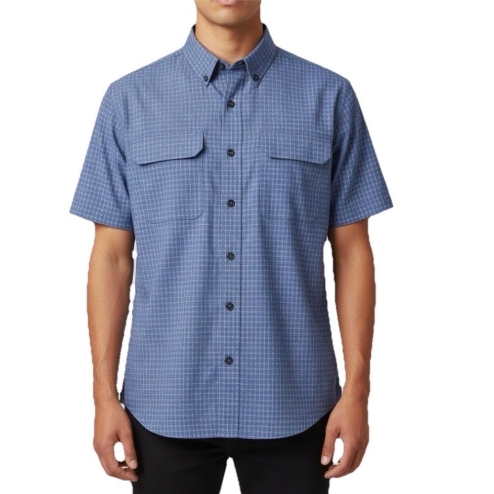 Ridgecut Toughwear Short Sleeve Shirt Men Large Blue Plaid Fishing SMW23-4434 BL